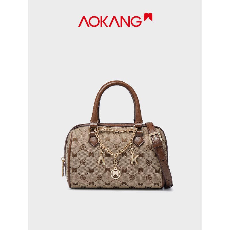 奥康2021新款原创女复古潮波士顿包 奥康皮具箱包女士包袋