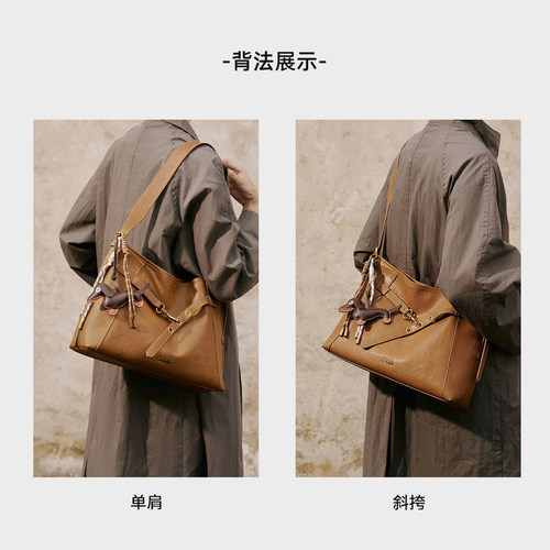 奥康hobo托特包2026新款植鞣皮单肩包大容量斜挎包女式高级通勤包 - 图1