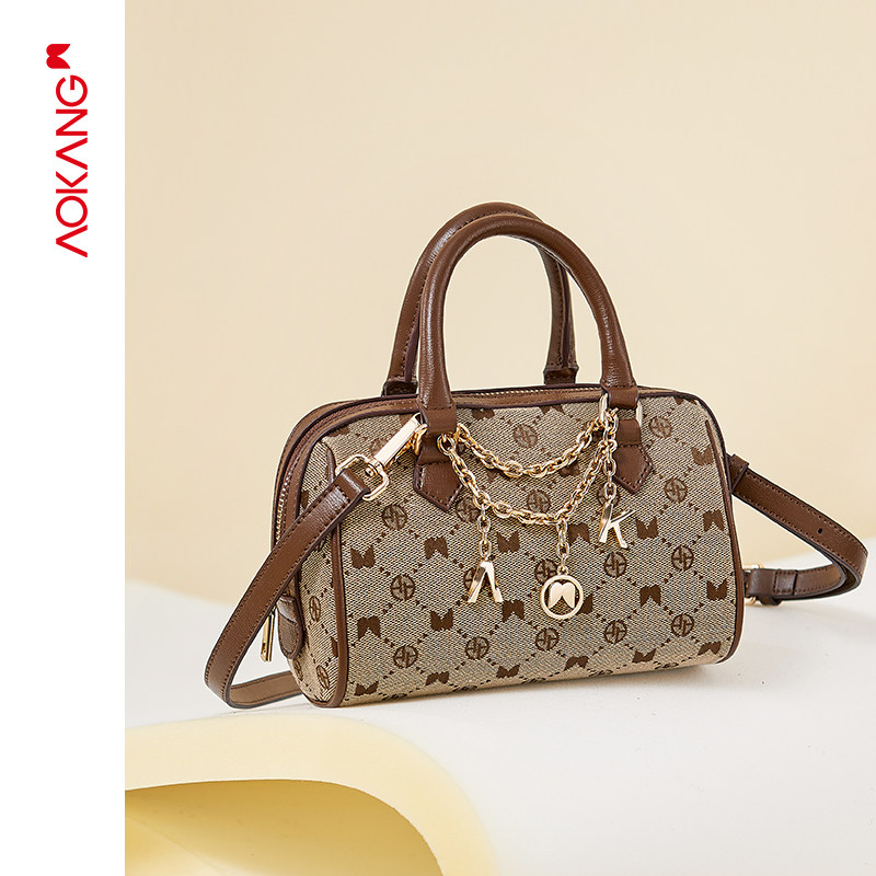 奥康2021新款原创女复古潮波士顿包 奥康皮具箱包女士包袋