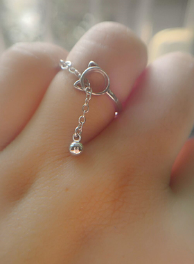 猫咪铃铛开口可调节小众设计戒指