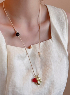 s925银小象项链女小众设计感高级锁骨链复古简约链款毛衣新配饰