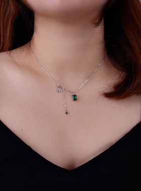 祖母绿吊坠抽拉式项链毛衣链