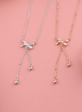 925银蝴蝶结流苏项链ins短款百搭