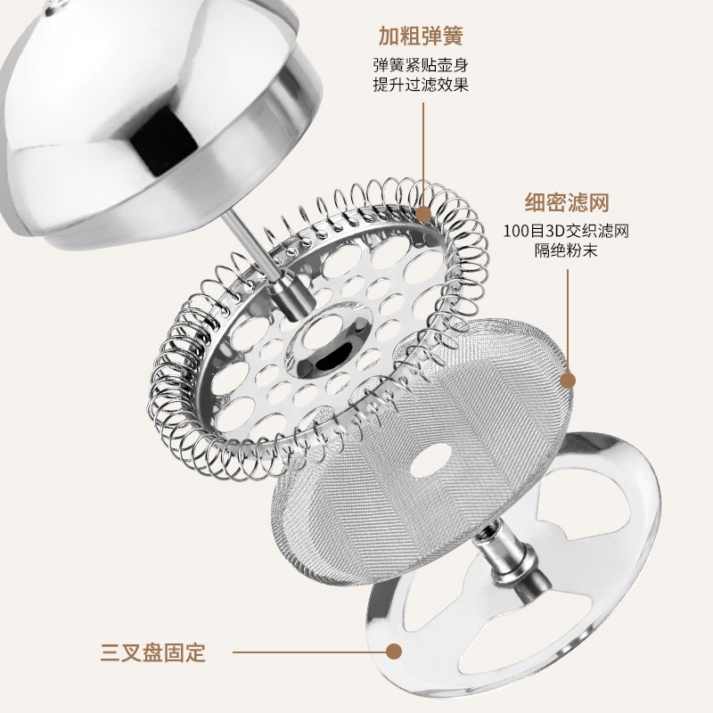 Highwin不锈钢法压壶咖啡壶家用法式滤压壶茶壶咖啡器具双层保温 - 图2