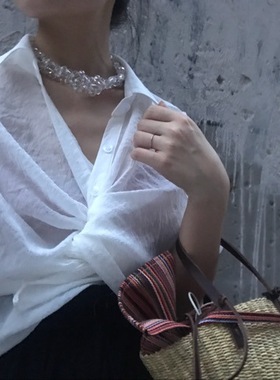 韩国透明水晶串珠耳环短款项链