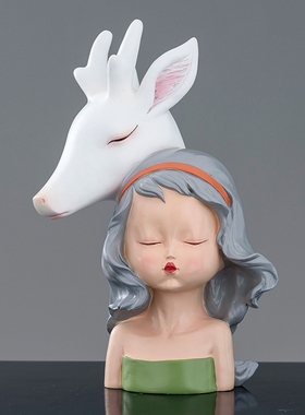 奶油风马卡龙鹿公主客厅装饰摆件