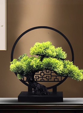 新中式迎客松禅意桌面小屏风摆件