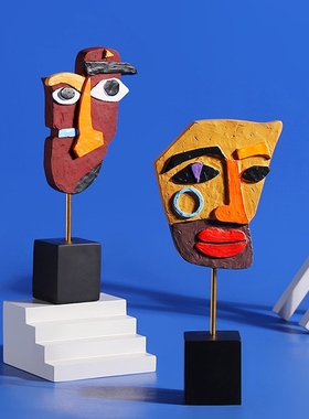 美式抽象人脸彩色装饰摆件高级感