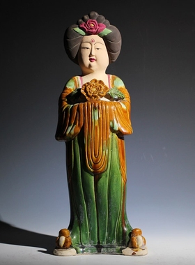 国潮仕女陶俑陶瓷摆件洛阳唐三彩