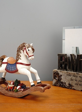 欧式复古儿童摇摆木马摆件模型大