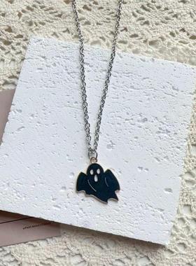 宇宙射线-白色小幽灵万圣节搞怪吊坠项链高级感小众ins嘻哈卫衣链