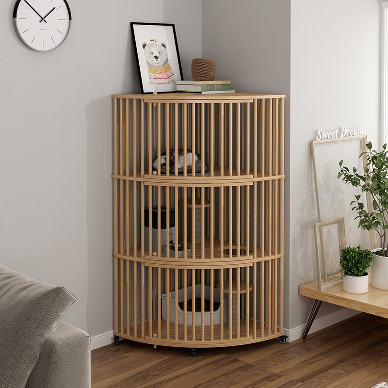 转角扇形实木猫笼子家用室内猫别墅猫柜子超大自由空间猫舍猫屋房,淘宝优惠券,粉丝福利购,淘宝优惠卷