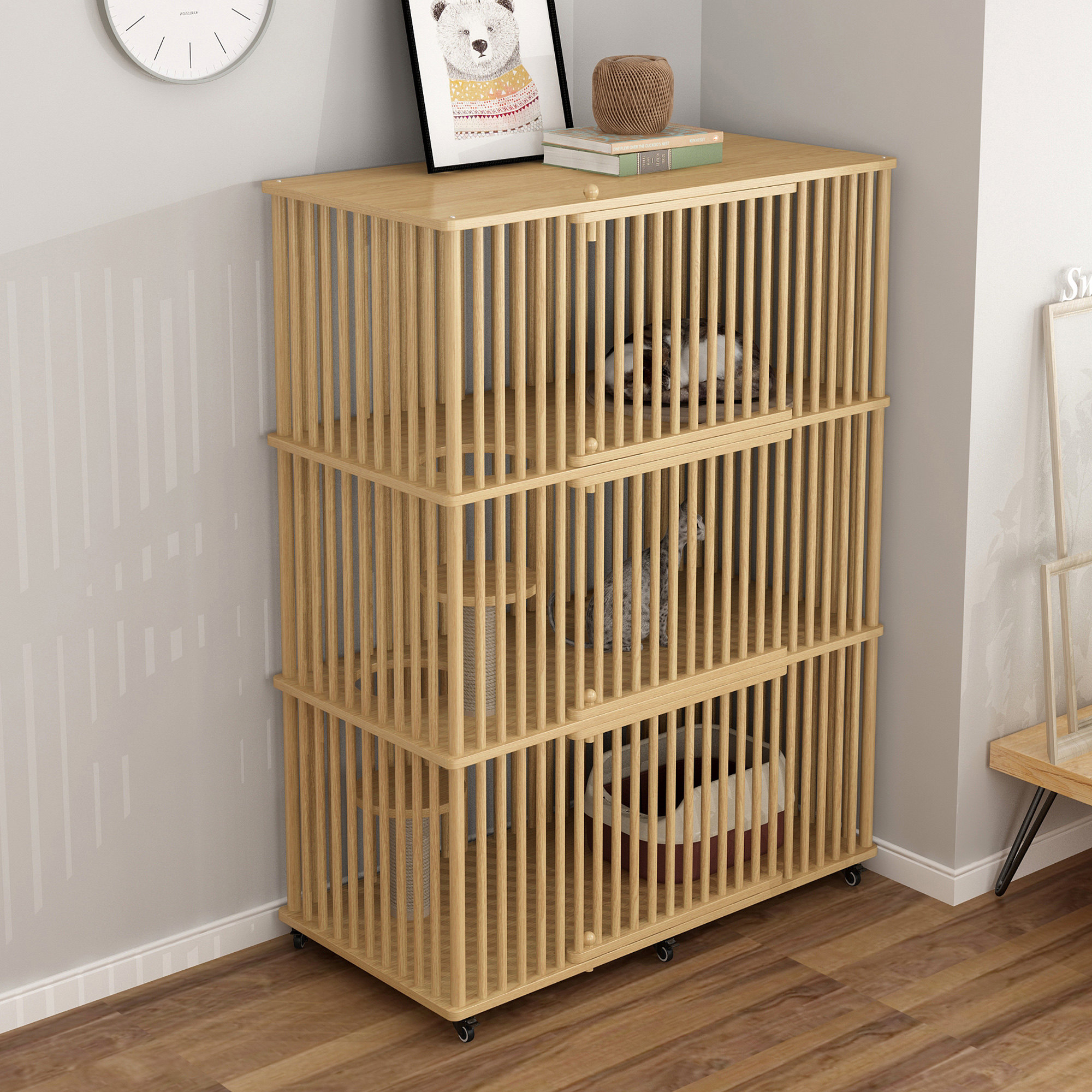 艺琪 实木猫笼子家用室内猫别墅猫柜子超大自由空间猫屋房猫柜子,淘宝优惠券,粉丝福利购,淘宝优惠卷