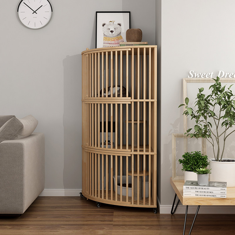 转角扇形实木猫笼子家用室内猫别墅猫柜子超大自由空间猫舍猫屋房,淘宝优惠券,粉丝福利购,淘宝优惠卷