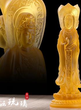 琉璃三面观音佛像家居摆件