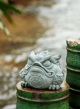 国风青砂石招财金蟾蟾蜍茶宠摆件茶桌客厅鱼缸景观造景桌面装饰品