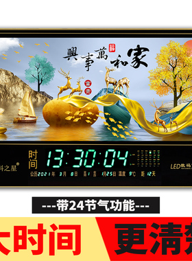 佰科之星大尺寸万年历卫星授时挂钟夜光插电客厅静音风景日历时钟