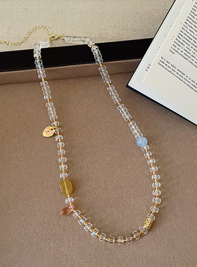 设计感切面白色串珠项链女简约百