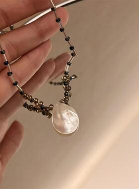 小众国风自制水滴白贝壳串珠项链冷淡风文艺森系新中式颈链锁骨链