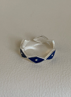 复古高级感撞色滴油菱形格戒指女轻奢小众时尚潮流气质指环戒子