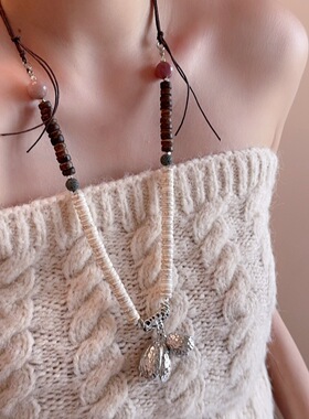 花朵花苞吊坠串珠项链女时尚手工艺制作度假风长款毛衣链颈链配饰