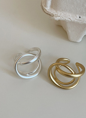 立体交错哑光金属开口戒指女夸张