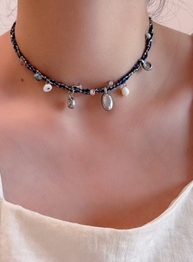 复古天然淡水珍珠编绳项链女轻奢小众高级感海洋度假风锁骨链颈链