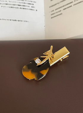玳瑁色豹纹树脂树叶造型项链耳钉戒指发夹女复古轻奢颈链锁骨链