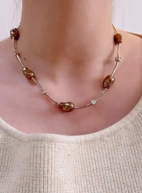 法式气质高级感灰色巴洛克仿珍珠项链女时尚轻奢百搭锁骨链配饰品