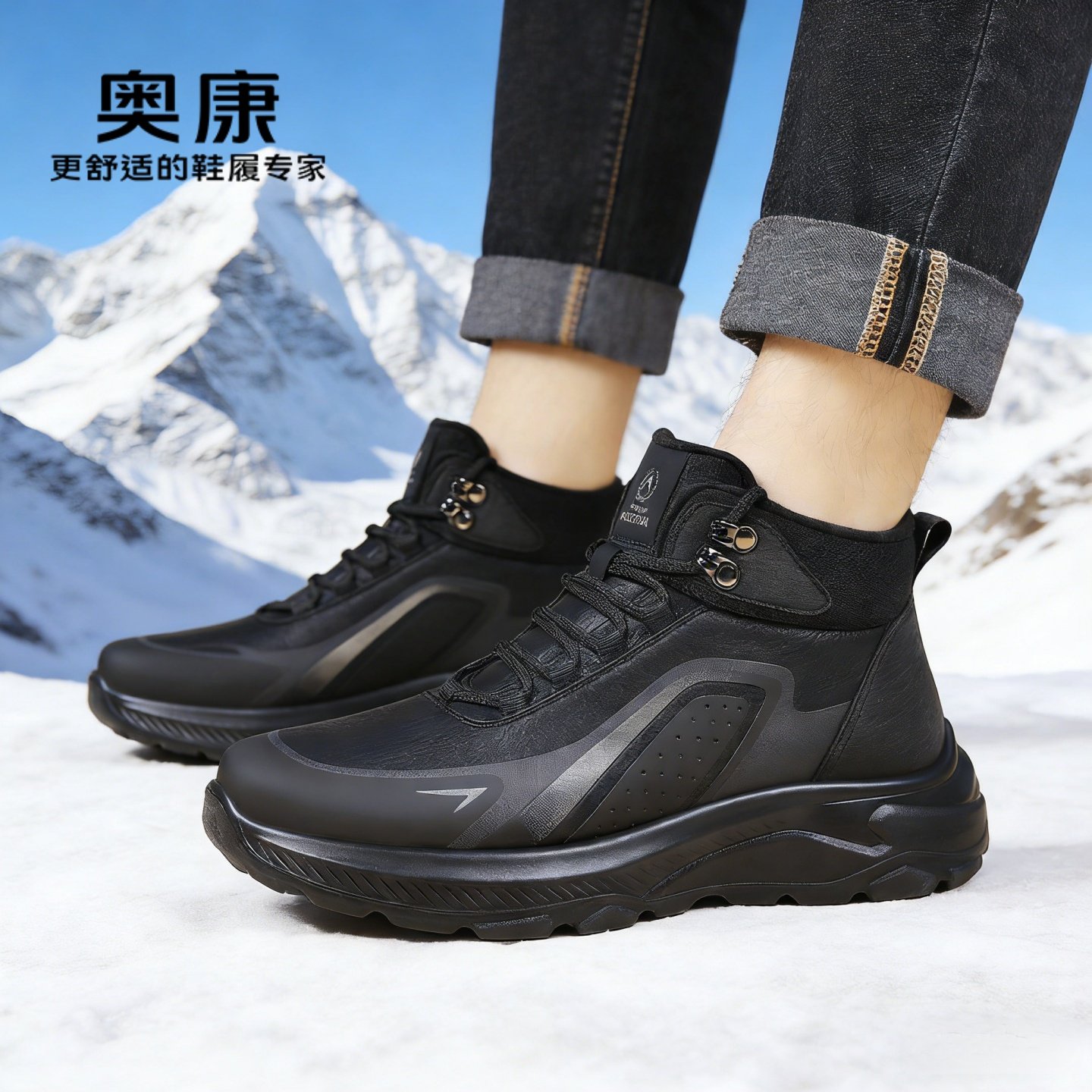 奥康男鞋冬季加厚羊毛高帮保暖防滑软底轻便棉鞋男运动户外休闲鞋,淘宝优惠券,粉丝福利购,淘宝优惠卷