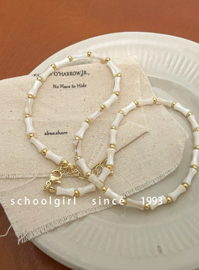 小众法式白色贝壳竹节叠戴项链