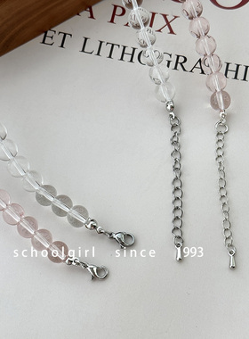 透明粉色透明白色水晶串珠项链