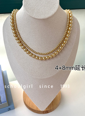小众高级感元宝扣强光正圆人造南洋金珠茶金色珍珠项链锁骨链