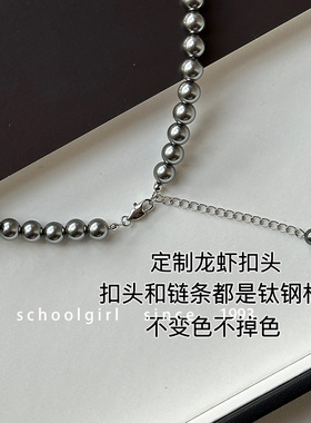 2025新款时髦高级感不掉色元宝扣大溪地黑色珍珠项链锁骨链女秋冬