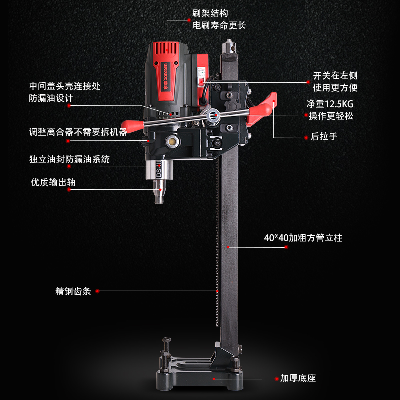 东森DS102GY新款全导轮无水封轻便型液油台式金刚石水钻机高转速 - 图2