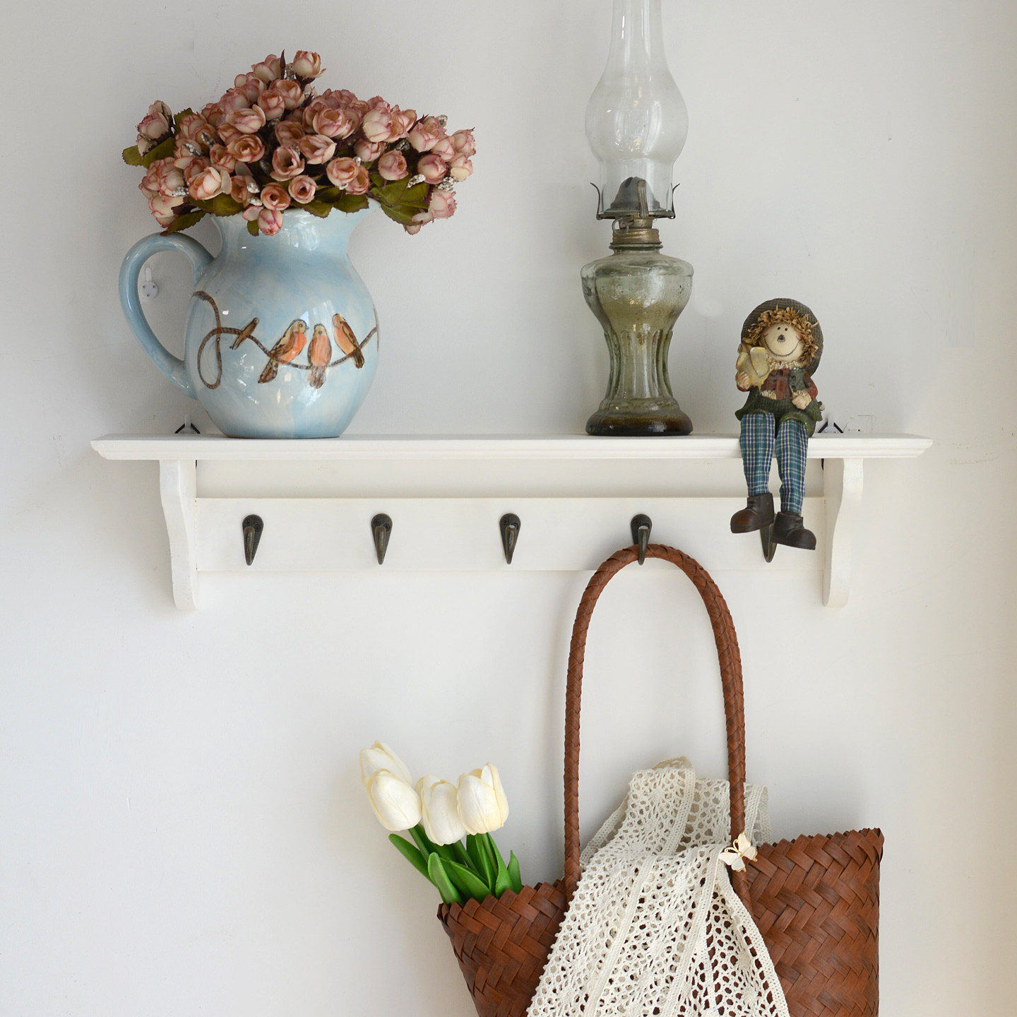 zakka展示架隔板厨房置物架卫生间一字搁板实木杯子收纳架免打孔 - 图1