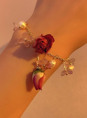 淡水珍珠鲜花项链耳坠蝴蝶滴胶