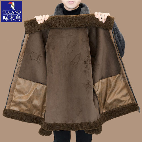 【抗寒-25℃】啄木鸟冬季双面绒羊毛外套男士加厚保暖皮草大衣男 - 图1