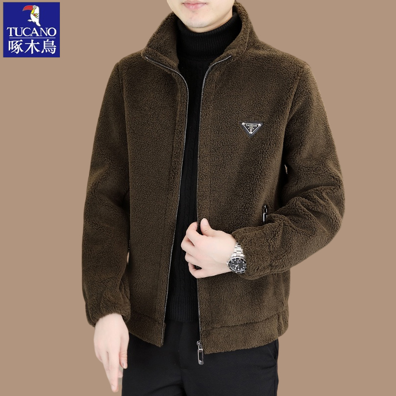 啄木鸟秋冬季羊羔绒外套男新款双面加绒皮毛一体毛呢男款夹克外套 - 图2