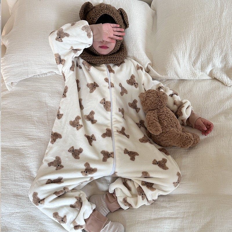 韩国冬装儿童法兰绒加厚分腿睡袋宝宝保暖睡衣连体衣防踢被家居服,淘宝优惠券,粉丝福利购,淘宝优惠卷