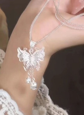 蝴蝶铃兰花项链女时尚新中式气质高级感轻奢花丝流苏蝴蝶锁骨链