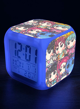 七彩夜光闹钟时钟日期温度显示