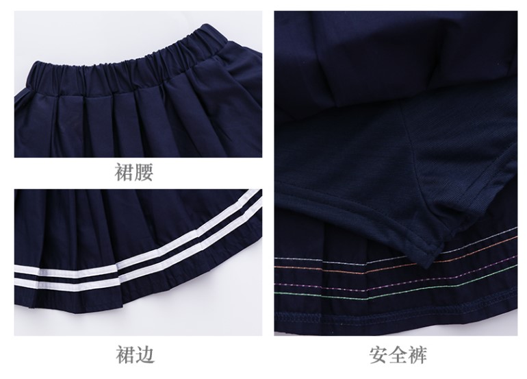 儿童百褶裙半身裙女童幼儿园园服小学生夏季五分裤藏青色纯棉校服 - 图2