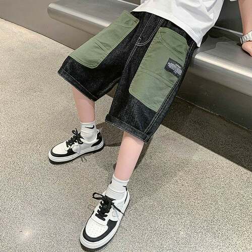 男童夏季工装牛仔短裤2026新款过膝裤子薄款夏装男童牛仔裤休闲潮 - 图0