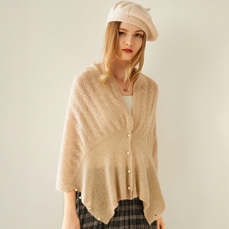 高端精致100%羊绒披肩围巾女开衫秋冬绞花镂空针织围脖多功能斗篷,淘宝优惠券,粉丝福利购,淘宝优惠卷