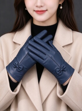 海宁女士真皮加绒保暖骑行手套