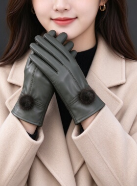 海宁女士真皮加绒防风防水手套