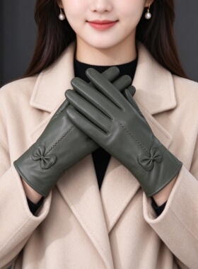 女士绵羊皮加绒保暖手套滑雪骑行
