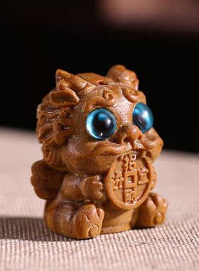 绿檀木吞金兽吊坠配件汽车钥匙扣链挂件木质小装饰品国潮可爱挂件