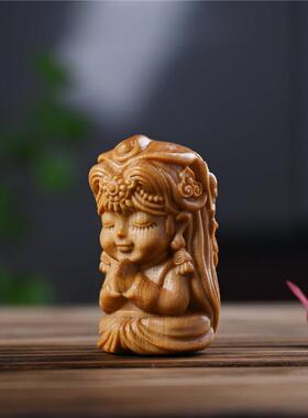 崖柏木雕扎基拉姆女文玩手把件 diy饰品吊坠一念之间创意桌面摆件